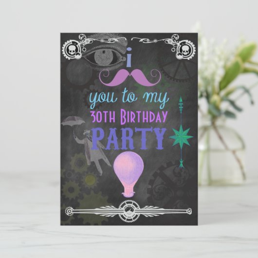 Steampunk Chalkboard Birthday Party Kaart (Staand voorkant)