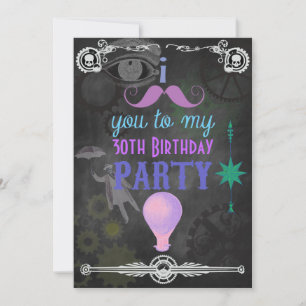 Steampunk Chalkboard Birthday Party Kaart