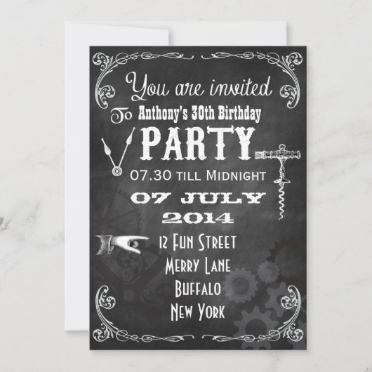 Steampunk Chalkboard Birthday Party Kaart (Voorkant)
