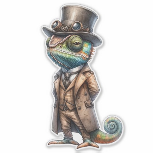 Steampunk Chameleon Transparant Sticker (Voorkant)