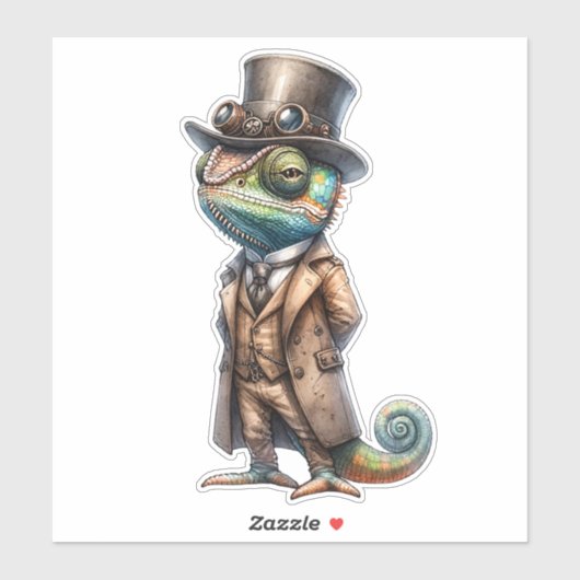 Steampunk Chameleon Transparant Sticker (Vel)