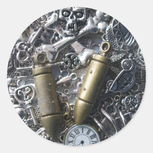 Steampunk charms ronde sticker (Voorkant)