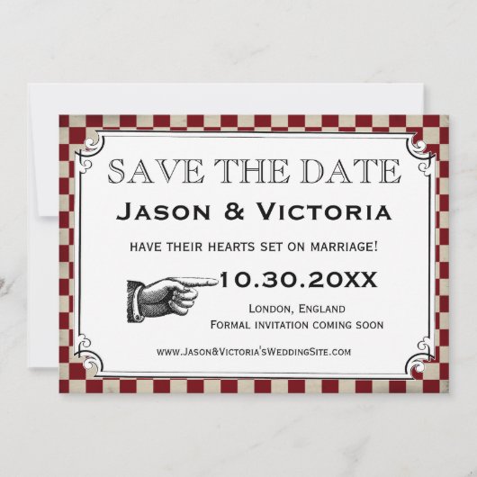 Steampunk Checkerboard Weddenschap Save the Date C (Voorkant)