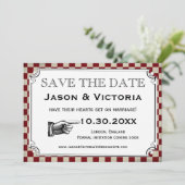 Steampunk Checkerboard Weddenschap Save the Date C (Staand voorkant)