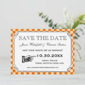 Steampunk Checkerboard Weddenschap Save the Date C (Staand voorkant)
