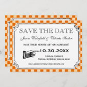 Steampunk Checkerboard Weddenschap Save the Date C (Voorkant / Achterkant)