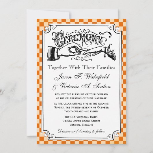 Steampunk Checkerboard Wedding Invitations Kaart (Voorkant)