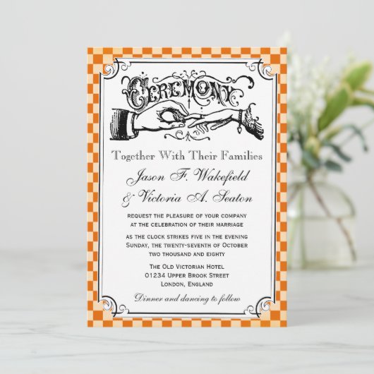Steampunk Checkerboard Wedding Invitations Kaart (Staand voorkant)