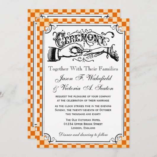 Steampunk Checkerboard Wedding Invitations Kaart (Voorkant / Achterkant)