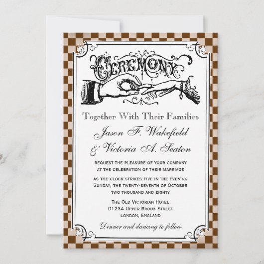 Steampunk Checkerboard Wedding Invitations Kaart (Voorkant)