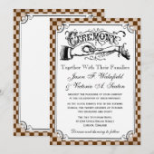 Steampunk Checkerboard Wedding Invitations Kaart (Voorkant / Achterkant)