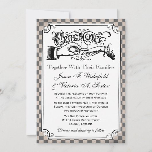 Steampunk Checkerboard Wedding Invitations Kaart (Voorkant)