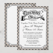 Steampunk Checkerboard Wedding Invitations Kaart (Voorkant / Achterkant)