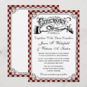 Steampunk Checkerboard Wedding Invitations Kaart (Voorkant / Achterkant)