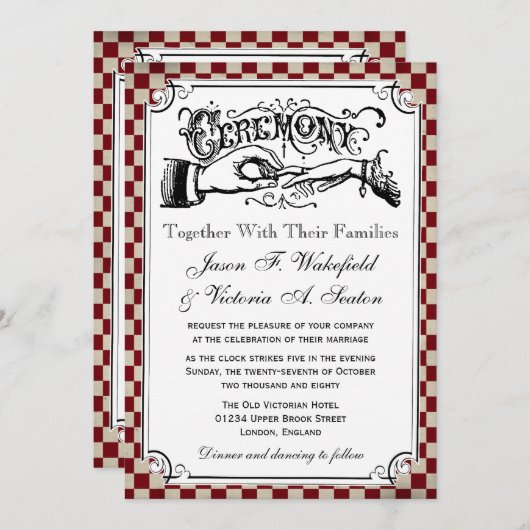 Steampunk Checkerboard Wedding Invitations Kaart (Voorkant / Achterkant)