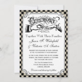Steampunk Checkerboard Wedding Invitations Kaart (Voorkant)