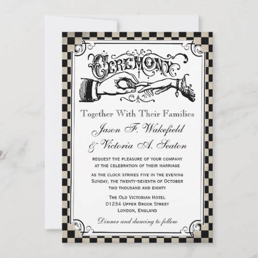 Steampunk Checkerboard Wedding Invitations Kaart (Voorkant)