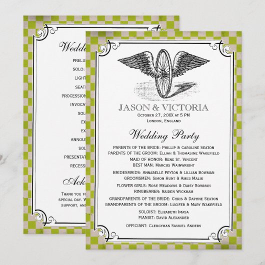 Steampunk Checkerboard Wedding Programs Programmakaart (Voorkant / Achterkant)