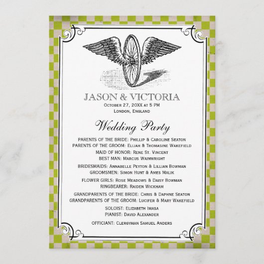 Steampunk Checkerboard Wedding Programs Programmakaart (Voorkant)