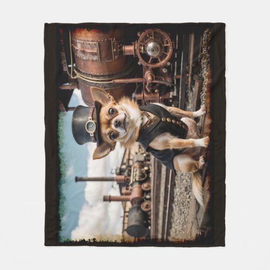 Steampunk Chihuahua en trein Fleece Deken (Voorkant)