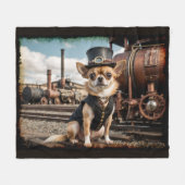 Steampunk Chihuahua en trein Fleece Deken (Voorkant (Horizontaal))