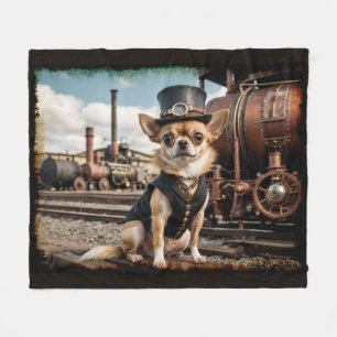 Steampunk Chihuahua en trein Fleece Deken