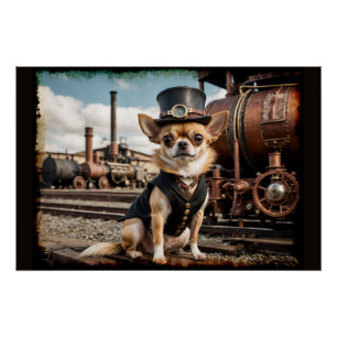 Steampunk Chihuahua en trein Perfect Poster