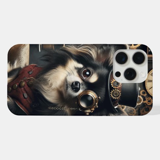Steampunk Chihuahua Grappige langharige chi iPhone Hoesje (Achterkant horizontaal)