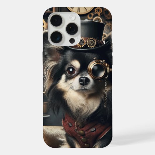 Steampunk Chihuahua Grappige langharige chi iPhone Hoesje (Achterkant)