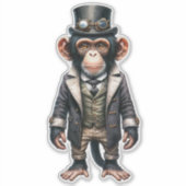 Steampunk Chimpansee Transparante Sticker (Voorkant)