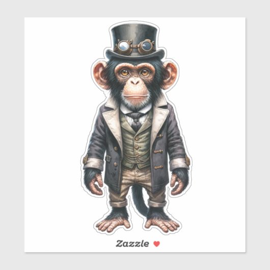 Steampunk Chimpansee Transparante Sticker (Vel)