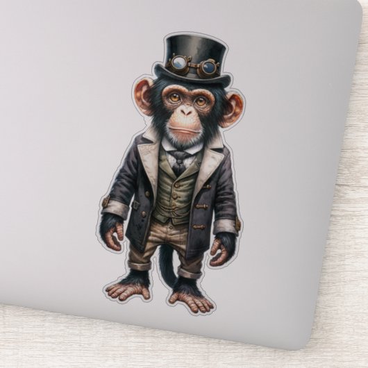 Steampunk Chimpansee Transparante Sticker (Detail)