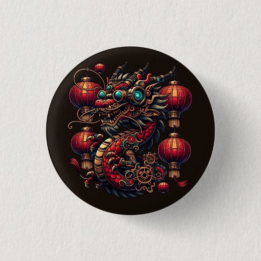 Steampunk Chinees Nieuwjaar Dragon Ronde Button 3,2 Cm (Voorkant)