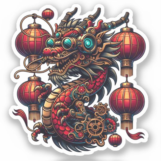 Steampunk Chinees Nieuwjaar Dragon Sticker (Voorkant)