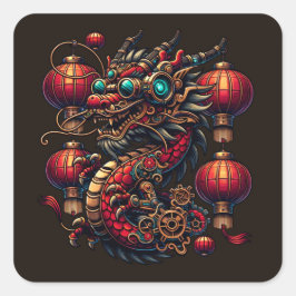 Steampunk Chinees Nieuwjaar Dragon Vierkante Sticker