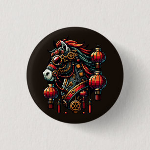 Steampunk Chinees Nieuwjaar Paard Ronde Button 3,2 Cm