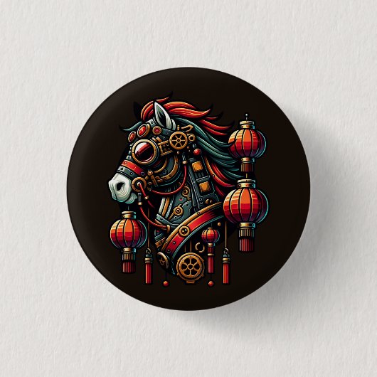 Steampunk Chinees Nieuwjaar Paard Ronde Button 3,2 Cm (Voorkant)