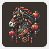 Steampunk Chinees Nieuwjaar Paard Vierkante Sticker (Voorkant)