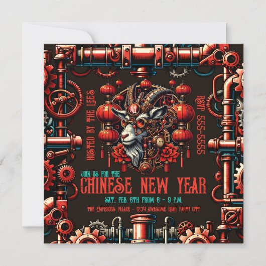 Steampunk Chinees Nieuwjaarsgeit Kaart (Voorkant)