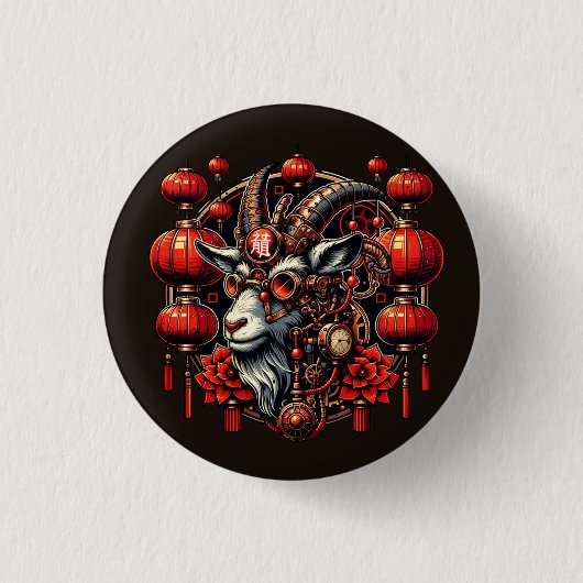 Steampunk Chinees Nieuwjaarsgeit Ronde Button 3,2 Cm (Voorkant)