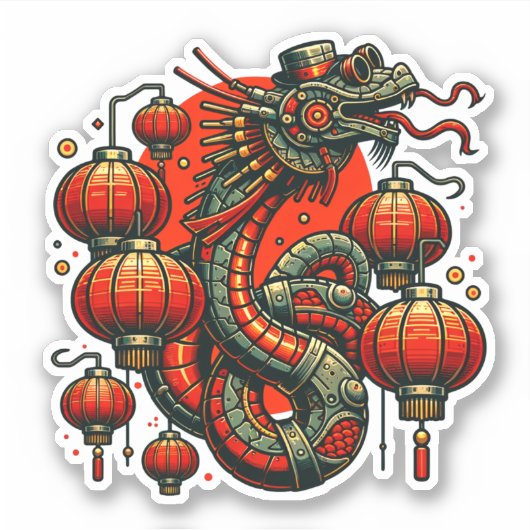 Steampunk Chinese Nieuwjaar Snake Sticker (Voorkant)