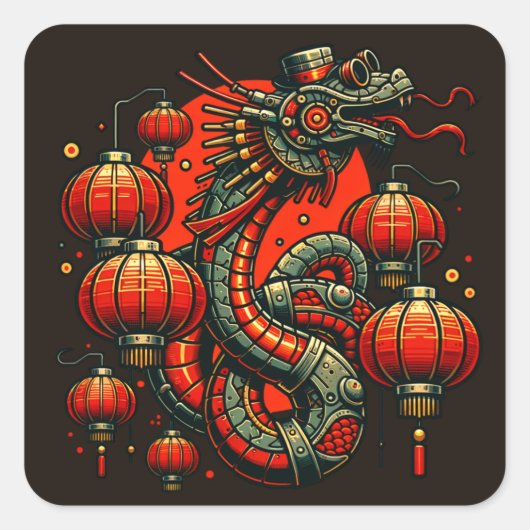 Steampunk Chinese Nieuwjaar Snake Vierkante Sticker (Voorkant)