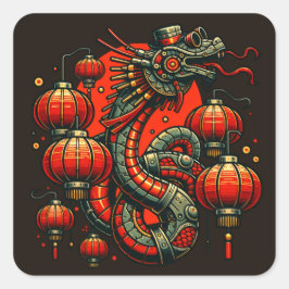Steampunk Chinese Nieuwjaar Snake Vierkante Sticker