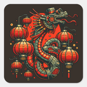 Steampunk Chinese Nieuwjaar Snake Vierkante Sticker