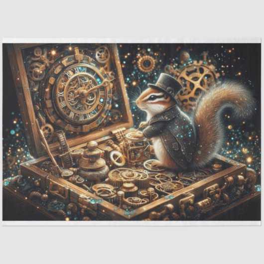Steampunk Chipmunk Mechanische Droom Decoupage Tissuepapier (Voorkant)