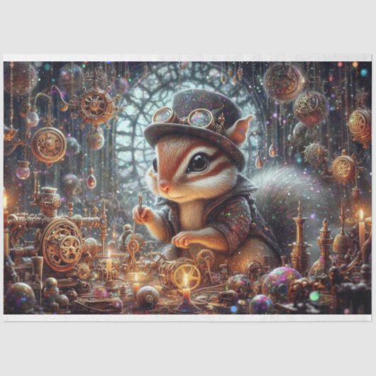 Steampunk Chipmunk Mechanische Droom Decoupage Tissuepapier (Voorkant)