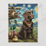 Steampunk Chocolade Lab Van Gogh Briefkaart<br><div class="desc">Een steampunk Chocolate lab en eenden met op de achtergrond de sterrennacht van Van Gogh</div>