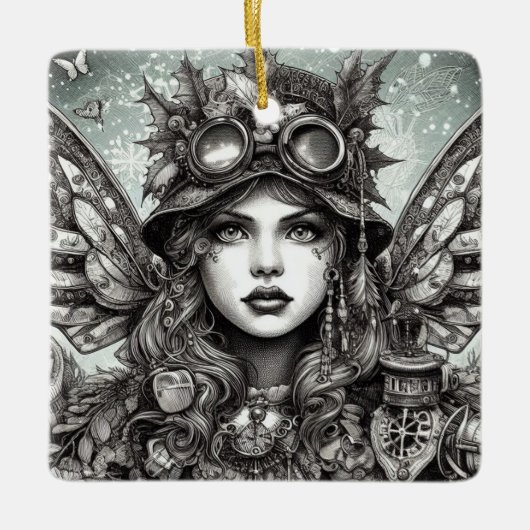 Steampunk Christmas Angel Keramisch Ornament (Voorkant)