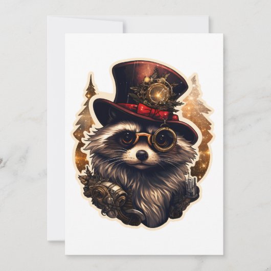 Steampunk Christmas Raccoon Kaart (Voorkant)