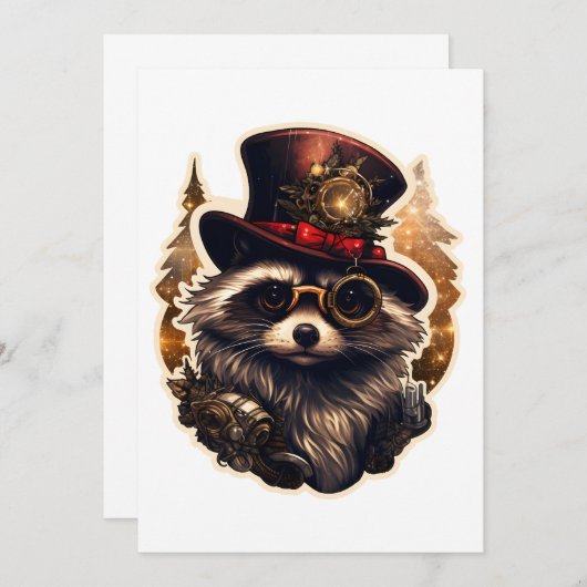 Steampunk Christmas Raccoon Kaart (Voorkant / Achterkant)